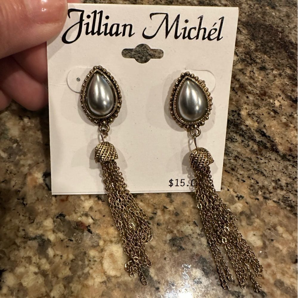 Jillian Michel vintage style earrings gray stone